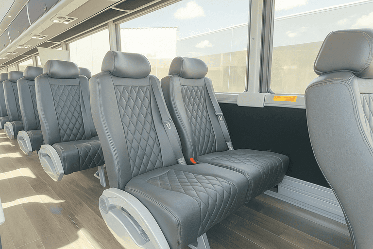 interior of Costa Mesa Minibus Company charter bus