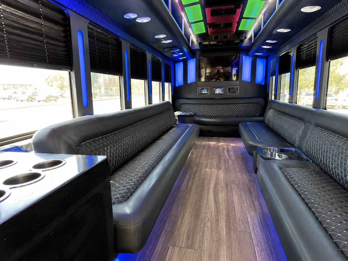 costa mesa 15 passenger party bus inside