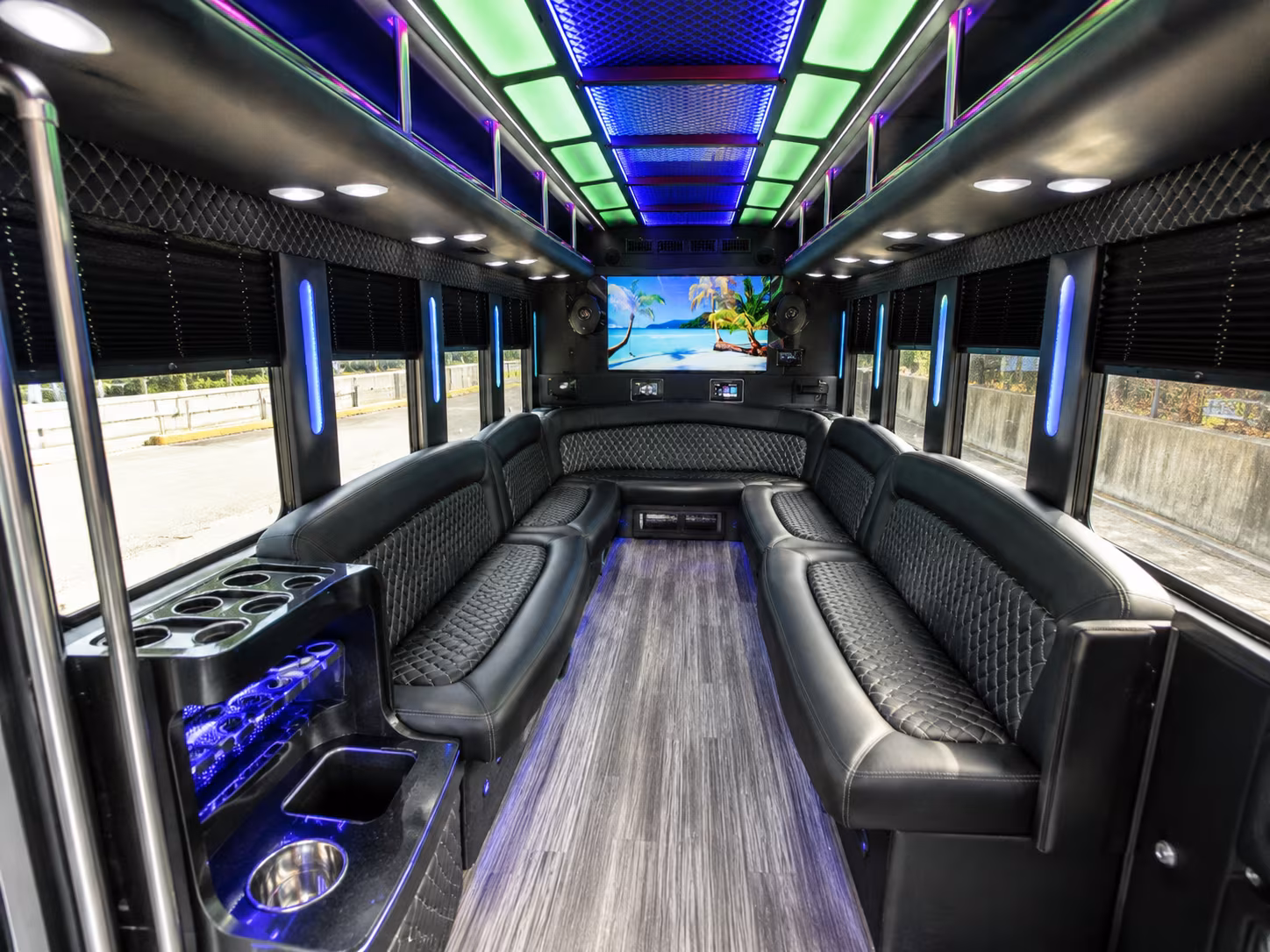 costa mesa 18 passenger party bus inside