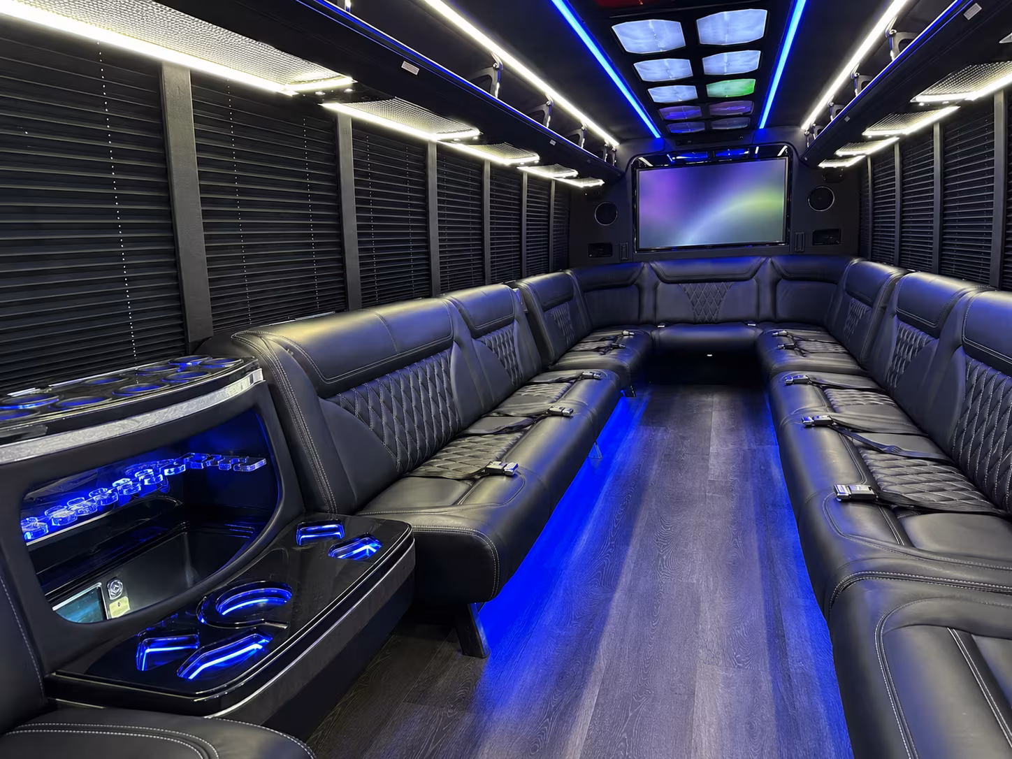 costa mesa 20 passenger party bus inside