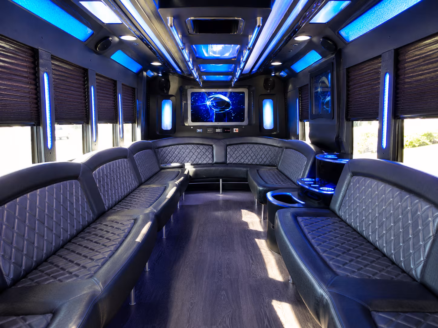 costa mesa 28 passenger party bus inside