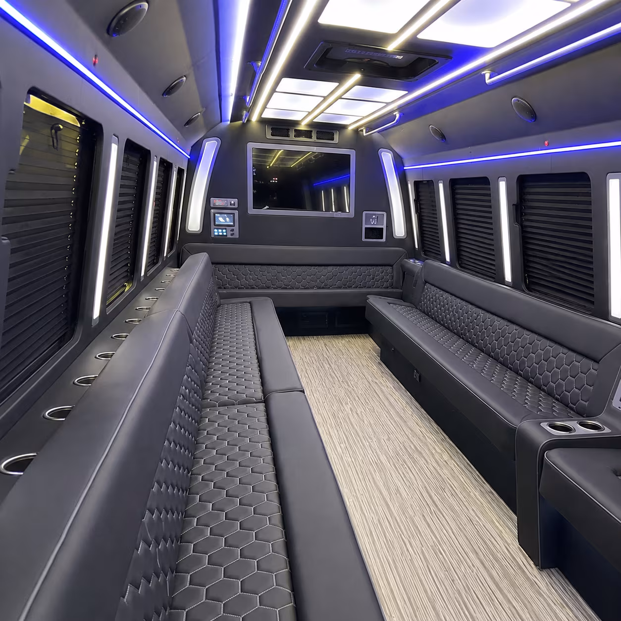 costa mesa 40 passenger party bus inside